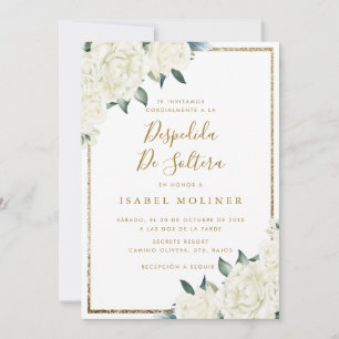 Gold Glitter White Floral Spanish Bridal Shower Invitation