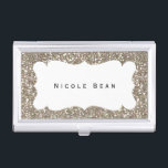Gold Glitter & White Frame Business Card Holder<br><div class="desc">Gold Glitter & White Frame Business Card Holder. Customize with any text or leave it blank.</div>