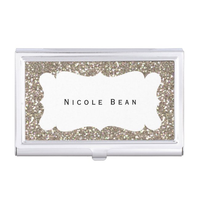 Gold Glitter & White Frame Business Card Holder (Front)