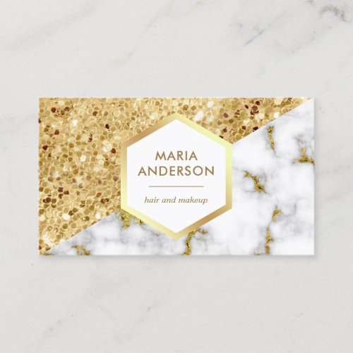 Gold Glitter White Marble Makeup Artist Business Card