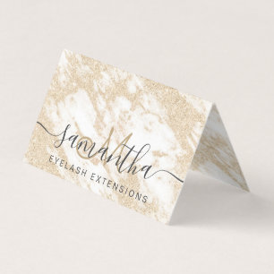 gold glitter white marble trendy eye aftercare business card