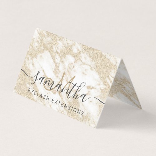 gold glitter white marble trendy eye aftercare business card