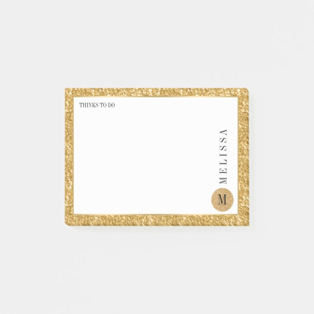 Gold Glitter & White Modern Design Post-it Notes (Front)