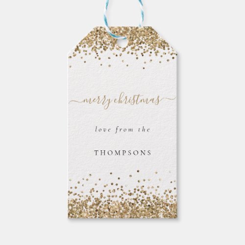 Gold Glitter White Name Merry Christmas Gift Tags