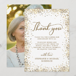 Gold Glitter White Photo 50th Wedding Anniversary Thank You Card