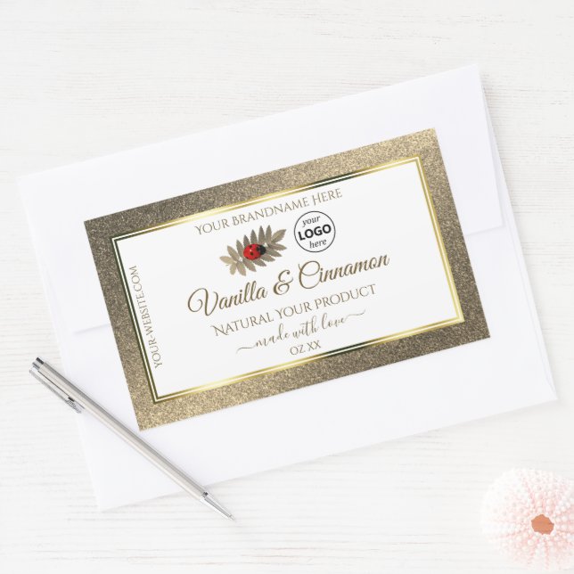 Gold Glitter White Product Labels Ladybug Add Logo (Envelope)