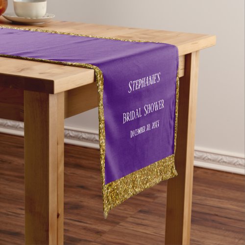 Gold Glitter White Purple Bridal Shower Wedding Short Table Runner