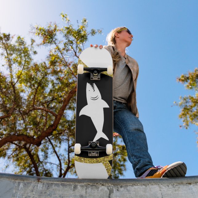 Gold Glitter White Shark Skateboard (Outdoor 1)