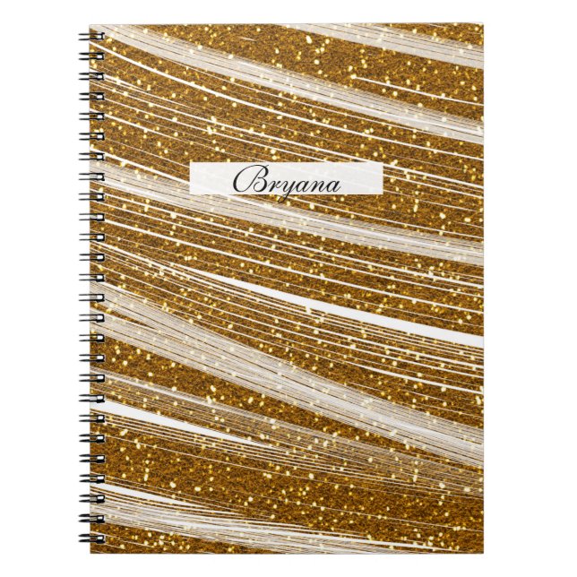 Gold Glitter White Sparkle Chic Glamor Notebook (Front)