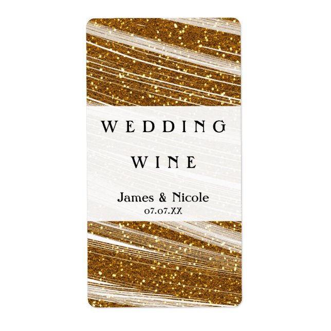 Gold Glitter & White Sparkle Elegant Wine Labels (Front)