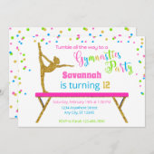 Gold Glitter White Sparkle Gymnastics Birthday Invitation (Front/Back)