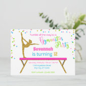 Gold Glitter White Sparkle Gymnastics Birthday Invitation (Standing Front)