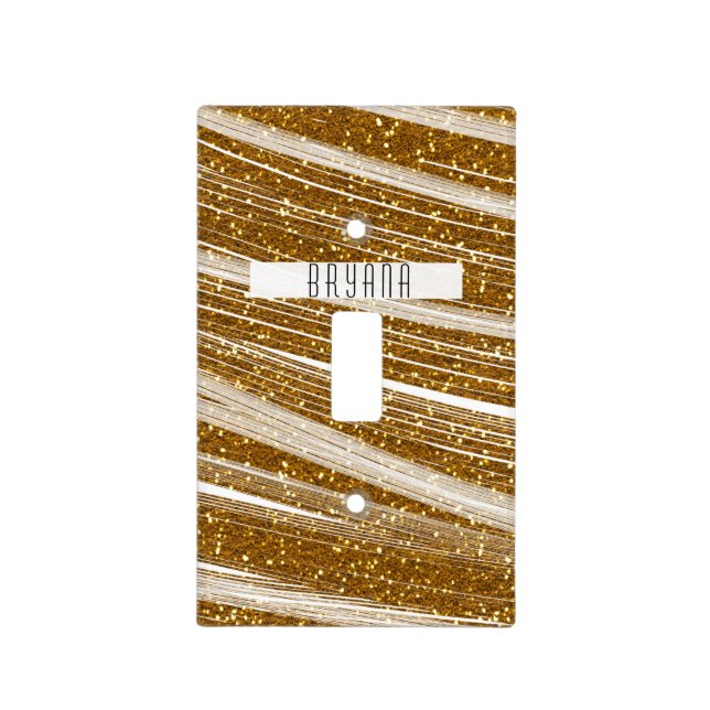 Gold Glitter White Sparkle Light Switch Cover (Front)