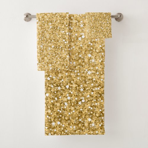 Gold Glitter White Sparks Pattern Bath Towel Set