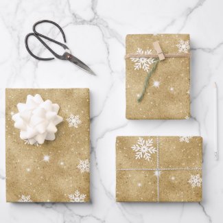 Gold Glitter White Stars and Snowflakes Pattern