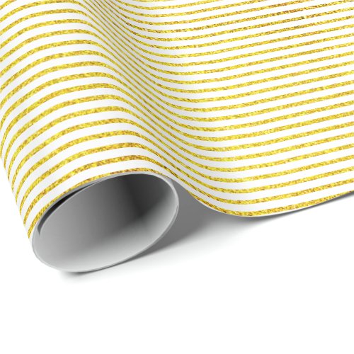 Gold Glitter White Stripe Pattern Wedding Holiday Wrapping Paper