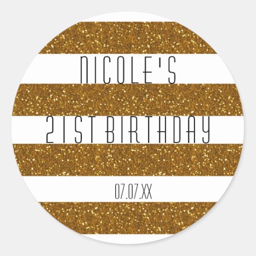Gold Glitter  White Striped Party Favor Stickers