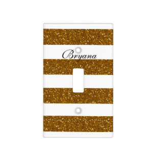 Gold Glitter & White Stripes Light Switch Cover