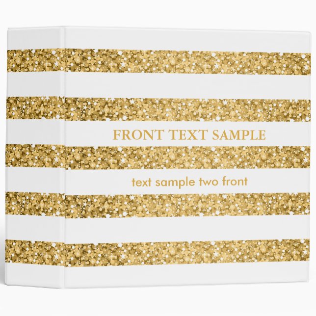 Gold Glitter White Stripes Pattern Monogram Binder (Front/Spine)