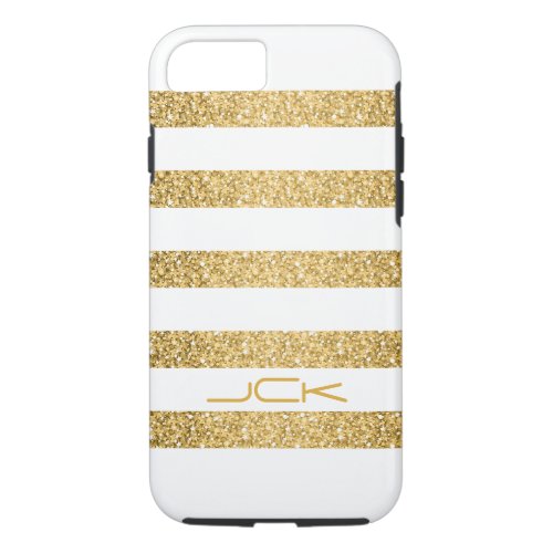 Gold Glitter White Stripes Pattern Monogram iPhone 87 Case