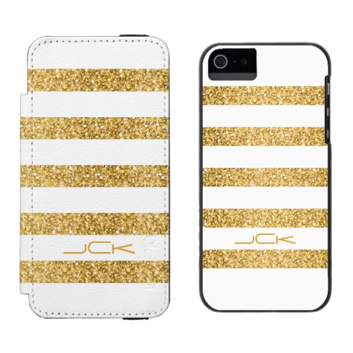 Gold Glitter White Stripes Pattern Monogram iPhone SE55s Wallet Case