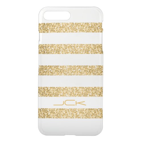 Gold Glitter White Stripes Pattern Monogram iPhone 8 Plus7 Plus Case