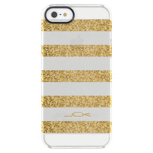 Gold Glitter White Stripes Pattern Monogram Clear iPhone SE55s Case