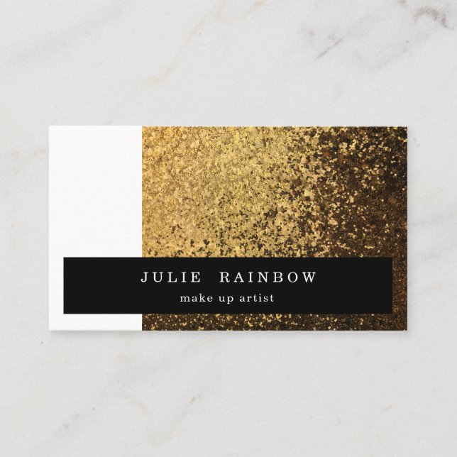 Gold Glitter & White Trendy Professional Artist Business Card (Front)