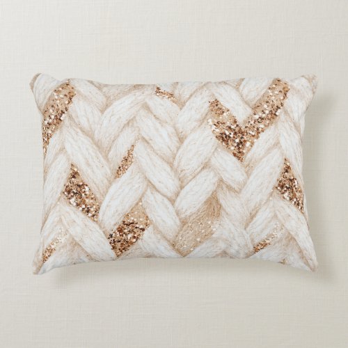 Gold Glitter White Woven Faux Fabric   Accent Pillow