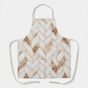 Gold Glitter White Woven Faux Fabric Apron