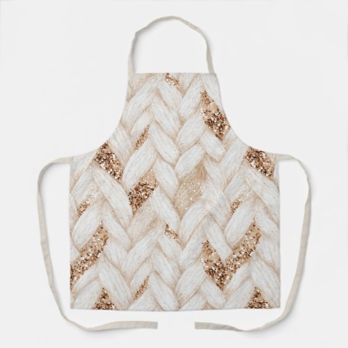 Gold Glitter White Woven Faux Fabric   Apron