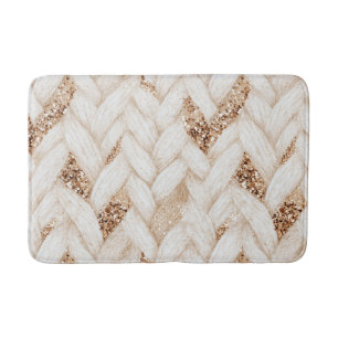 Gold Glitter White Woven Faux Fabric Bath Mat