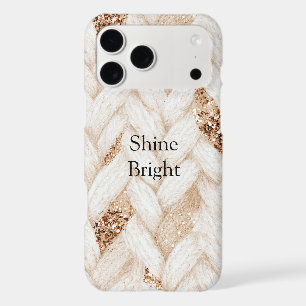Gold Glitter White Woven Faux Fabric iPhone 17 Pro Max Case