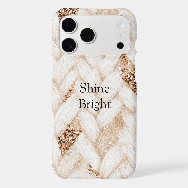 Gold Glitter White Woven Faux Fabric iPhone Case (Back)