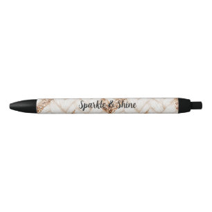 Gold Glitter White Woven Faux Fabric Pen