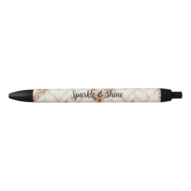 Gold Glitter White Woven Faux Fabric   Pen (Front)