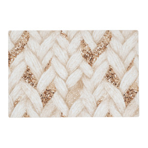 Gold Glitter White Woven Faux Fabric   Placemat