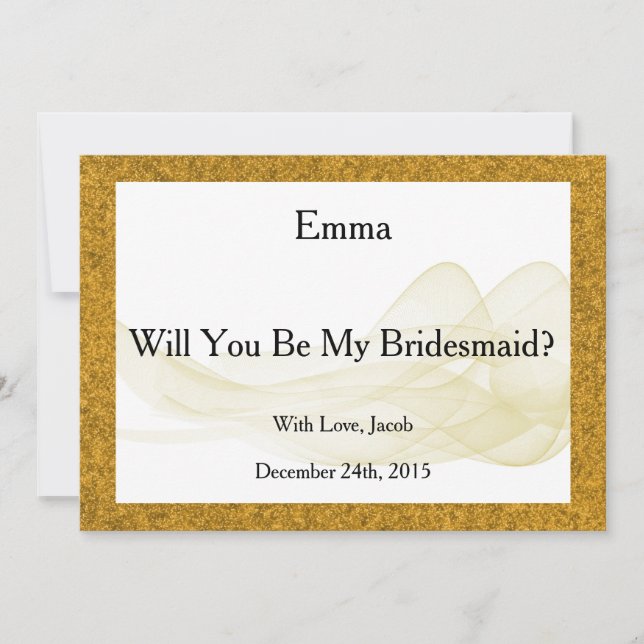 Gold Glitter Will You Be My Bridesmaid Abstract Invitation (Front)