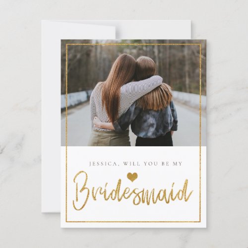 Gold glitter Will You Be My Bridesmaid Card