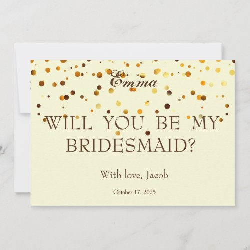 Gold Glitter Will You Be My Bridesmaid Invitation