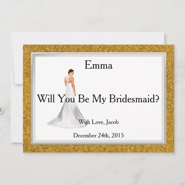 Gold Glitter Will You Be My Bridesmaid Invitation (Front)