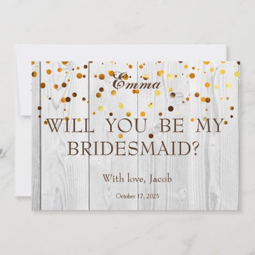 Gold Glitter Will You Be My Bridesmaid Invitation