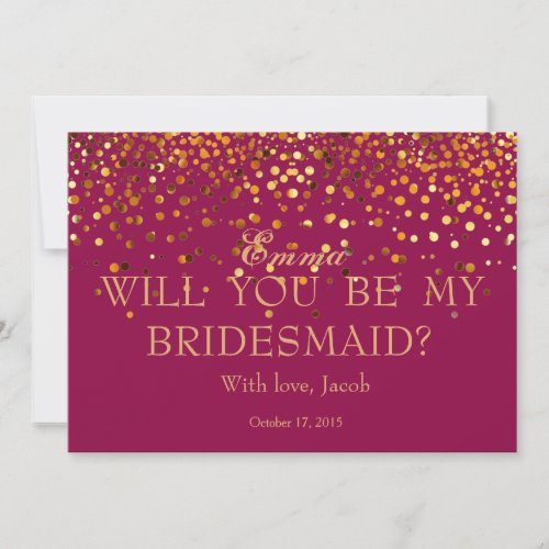 Gold Glitter Will You Be My Bridesmaid Invitation