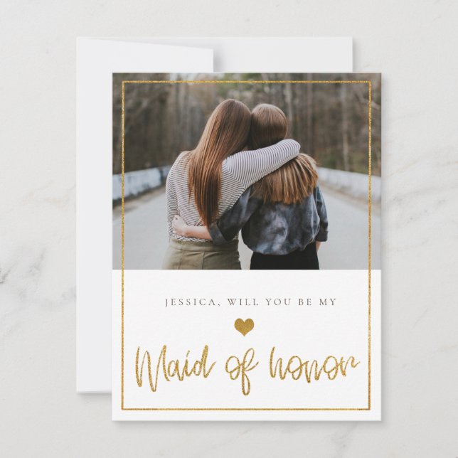 Gold glitter Will You Be My Maid of Honor Card (Front)