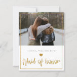 Gold glitter Will You Be My Maid of Honor Card<br><div class="desc">Simple photo will you be my maid of honor card with gold glitter frame,  heart and modern lettering is great for bridesmaid proposal.</div>