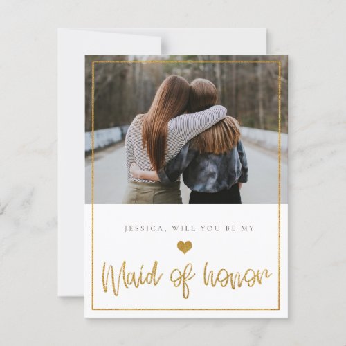 Gold glitter Will You Be My Maid of Honor Card
