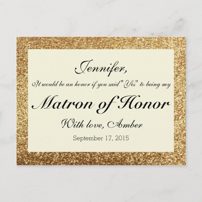 Gold Glitter Will You Be My Matron of Honor Card (Front)