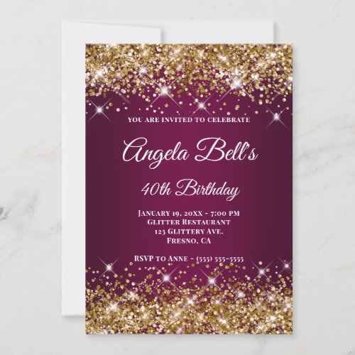 Gold Glitter Wine Ombre Fancy Monogram Invitation