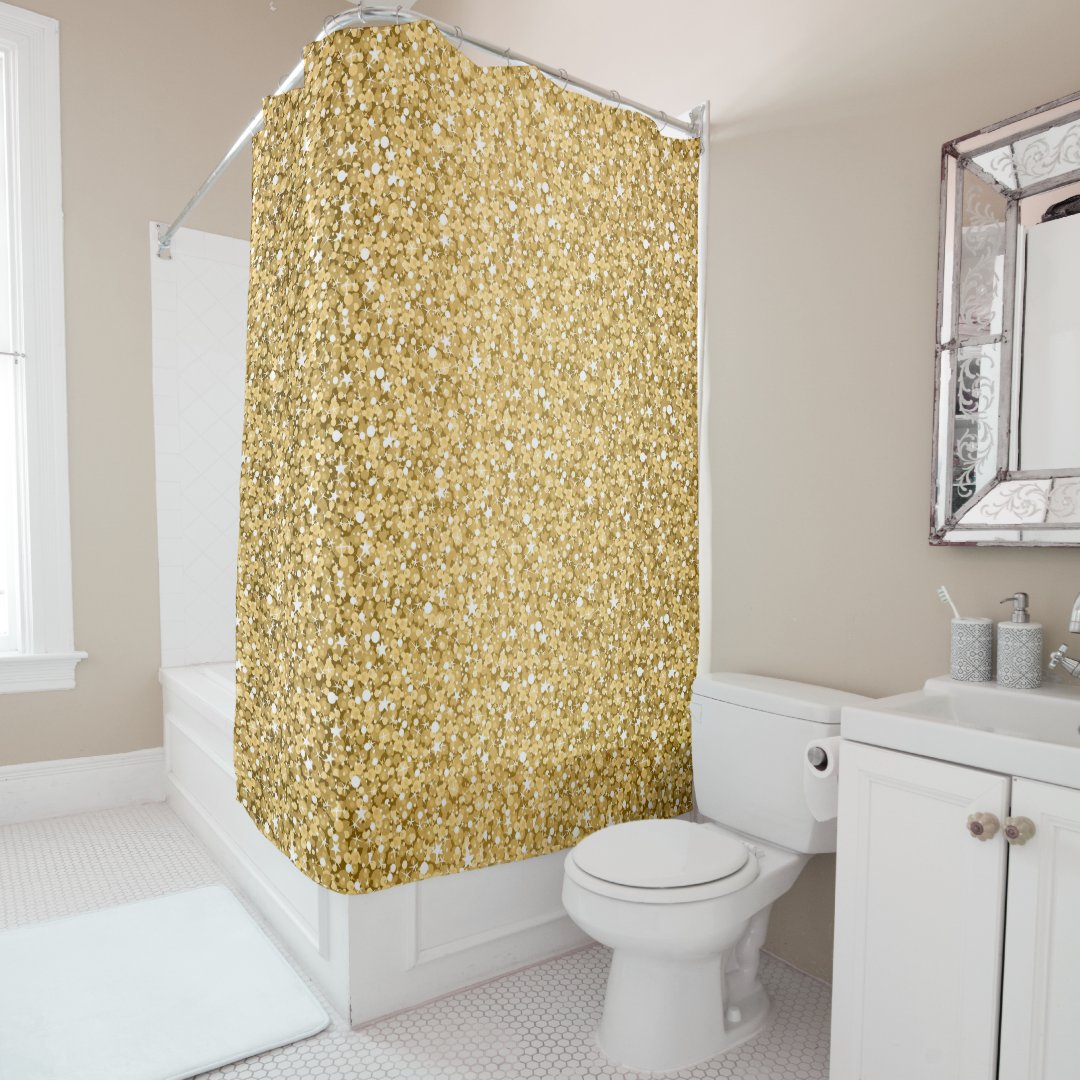 Gold Glitter With Black And White Sparks Shower Curtain Zazzle