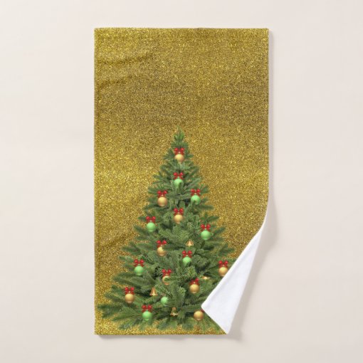 Gold Glitter with Christmas Tree Bath Towel Set Zazzle